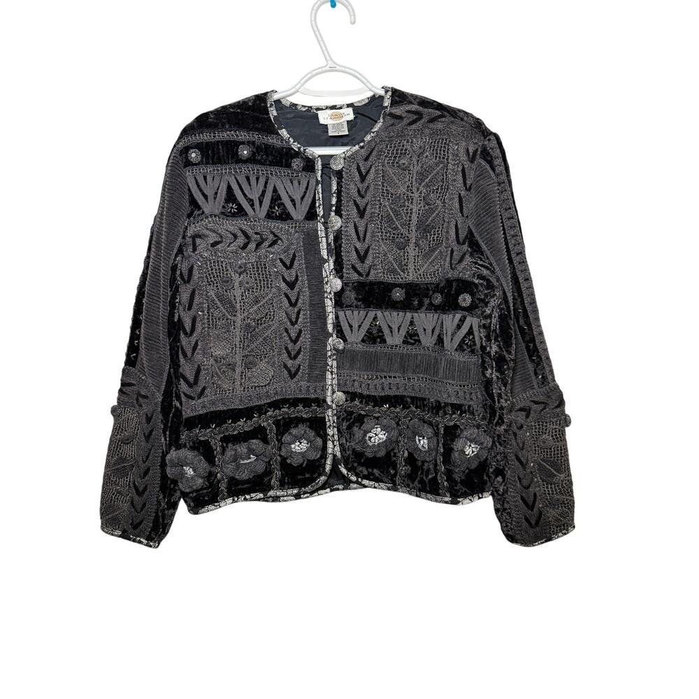 Sandy‎ Starkman vintage velvet embroidered blazer womens small boho artsy witchy